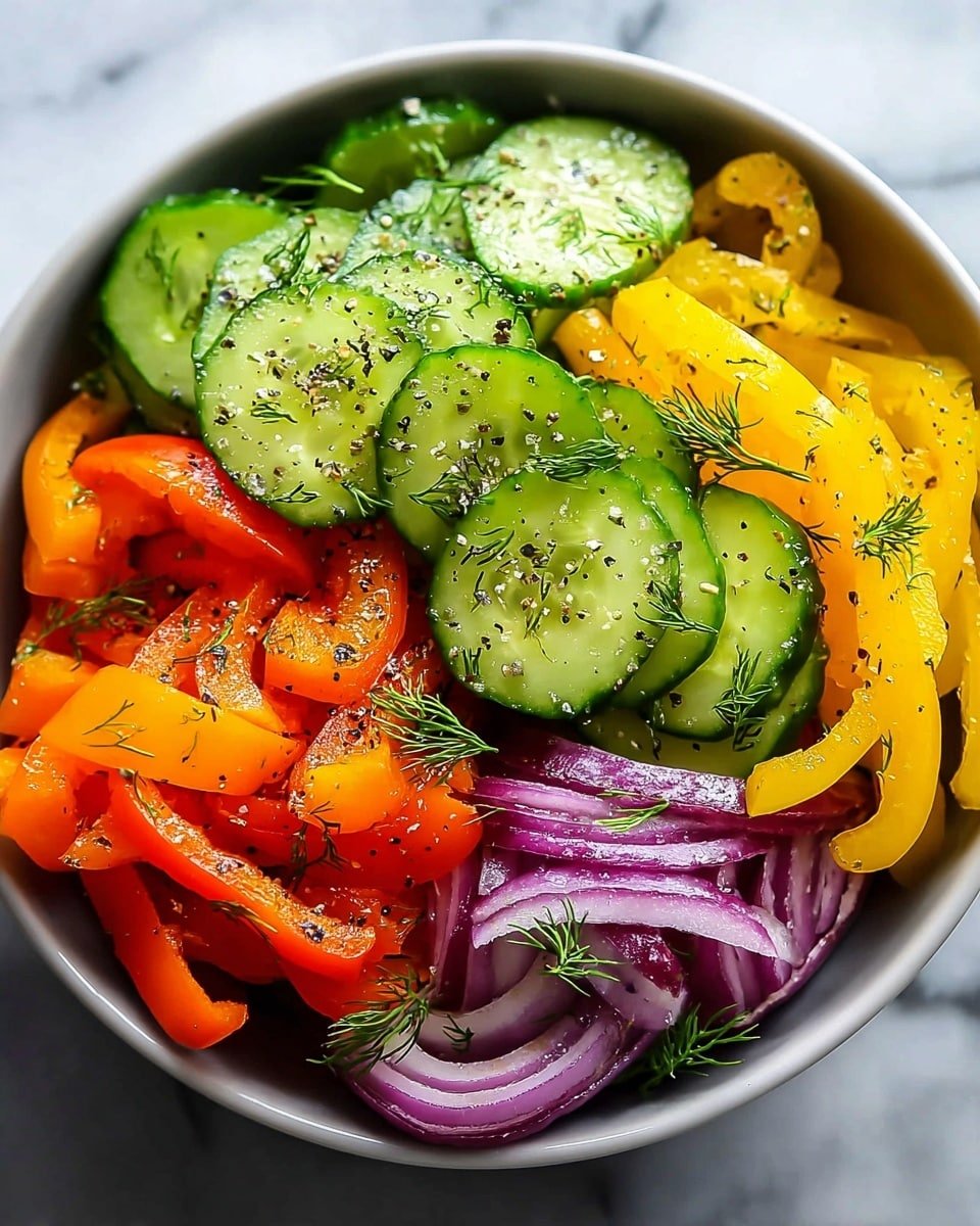 Cucumber and Colorful Bell Pepper Salad with Dill Vinaigrette Recipe - Recipe Image