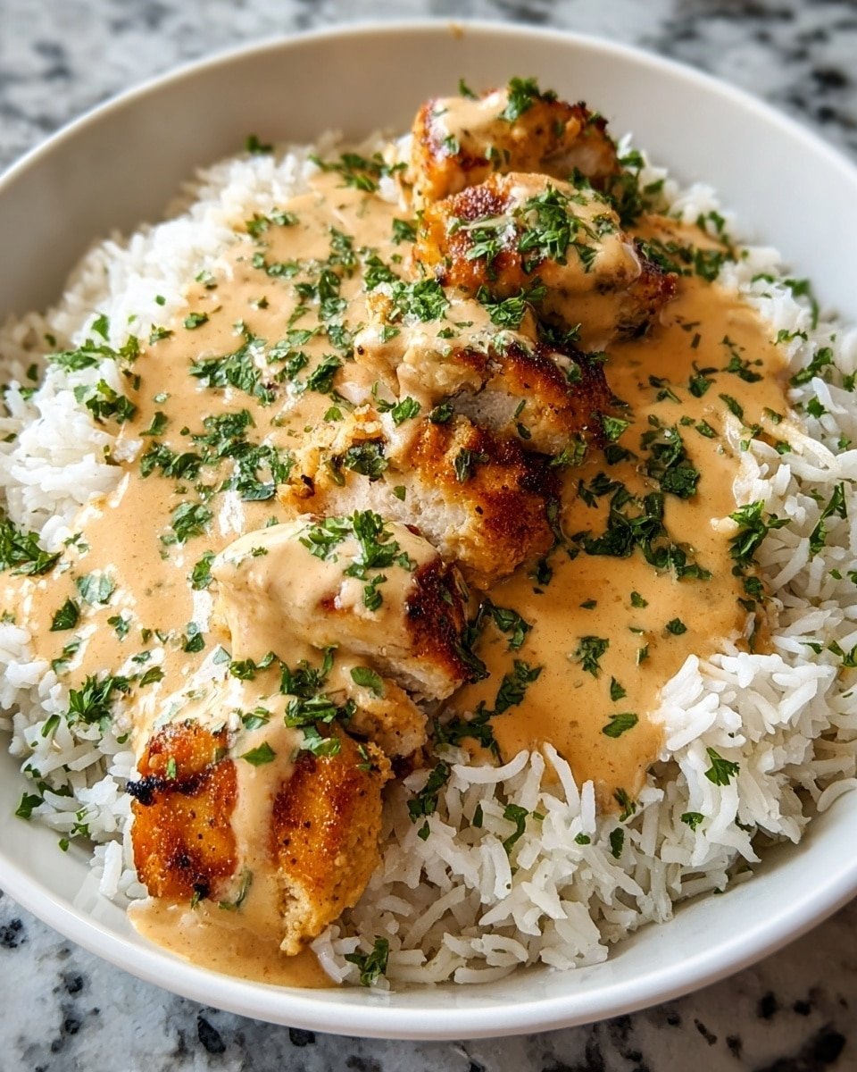 Smothered Chicken in Creamy Parmesan Sauce with Rice Recipe - Recipe Image