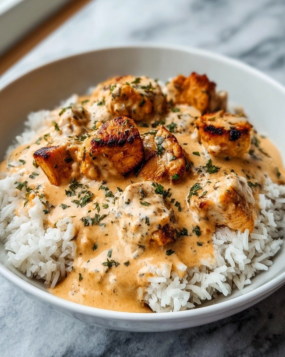 Smothered Chicken in Creamy Parmesan Sauce with Rice Recipe - Recipe Image