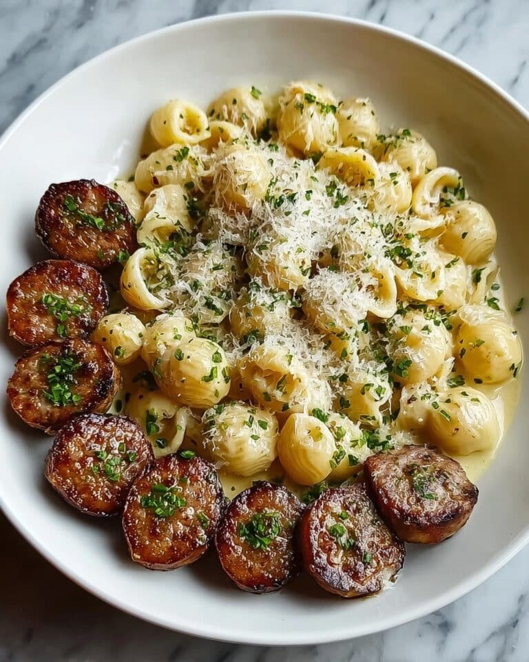 Garlic Butter Sausage Bites with Creamy Parmesan Pasta Recipe