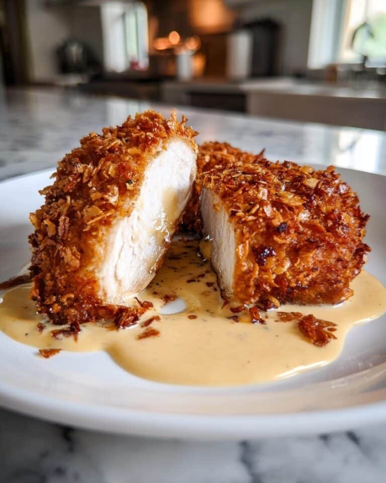 Pretzel-Crusted Chicken with Mustard-Cheddar Sauce Recipe