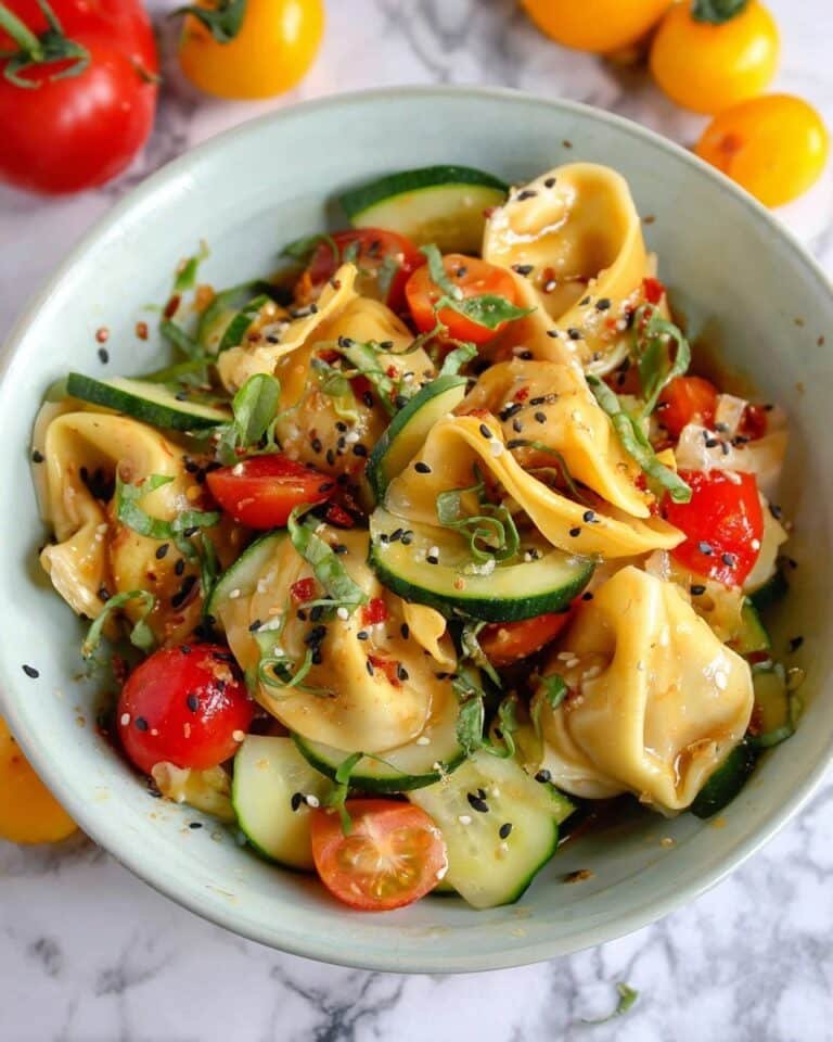 Potsticker Salad with Heirloom Tomatoes, Cucumber, and Basil Recipe