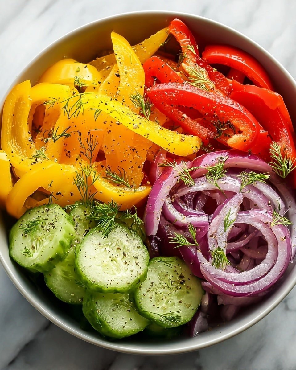 Cucumber and Colorful Bell Pepper Salad with Dill Vinaigrette Recipe - Recipe Image