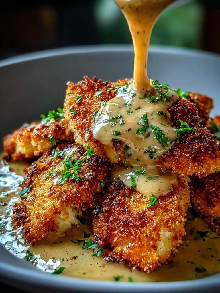 Crispy Parmesan Chicken with a Rich Garlic Sauce Recipe