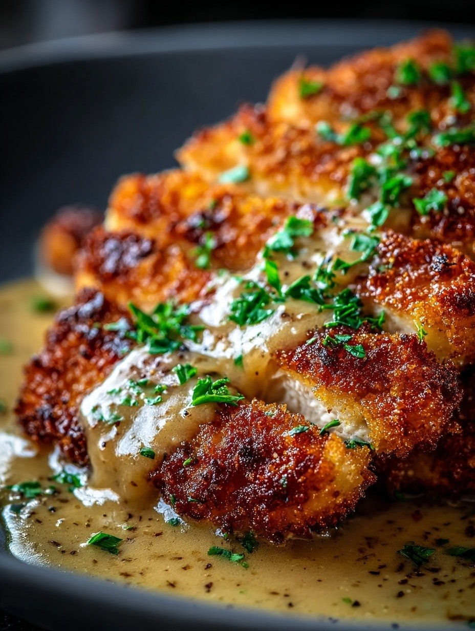 Crispy Parmesan Chicken with a Rich Garlic Sauce Recipe - Recipe Image